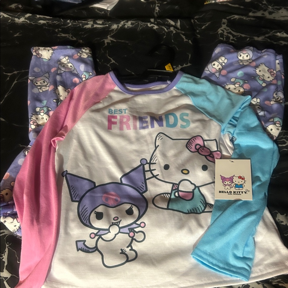 Hello Kitty Kids Pajama Set - Pink, Purple and White Size 10/12